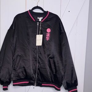 Black Varsity Jacket with Pink Trim